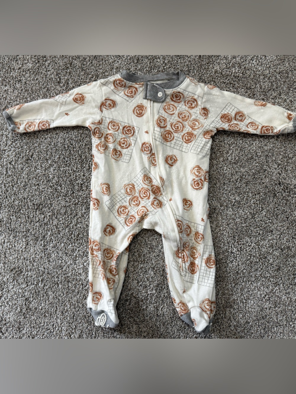 Burt's Bees Baby Cream Cinnamon Roll Print Zip Footie 0-3 Month